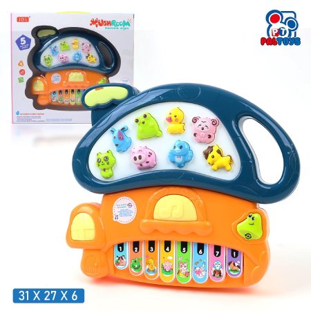 بيانو أطفال شكل فطر إلكتروني تعليمي مع أزرار موسيقية وأضواء